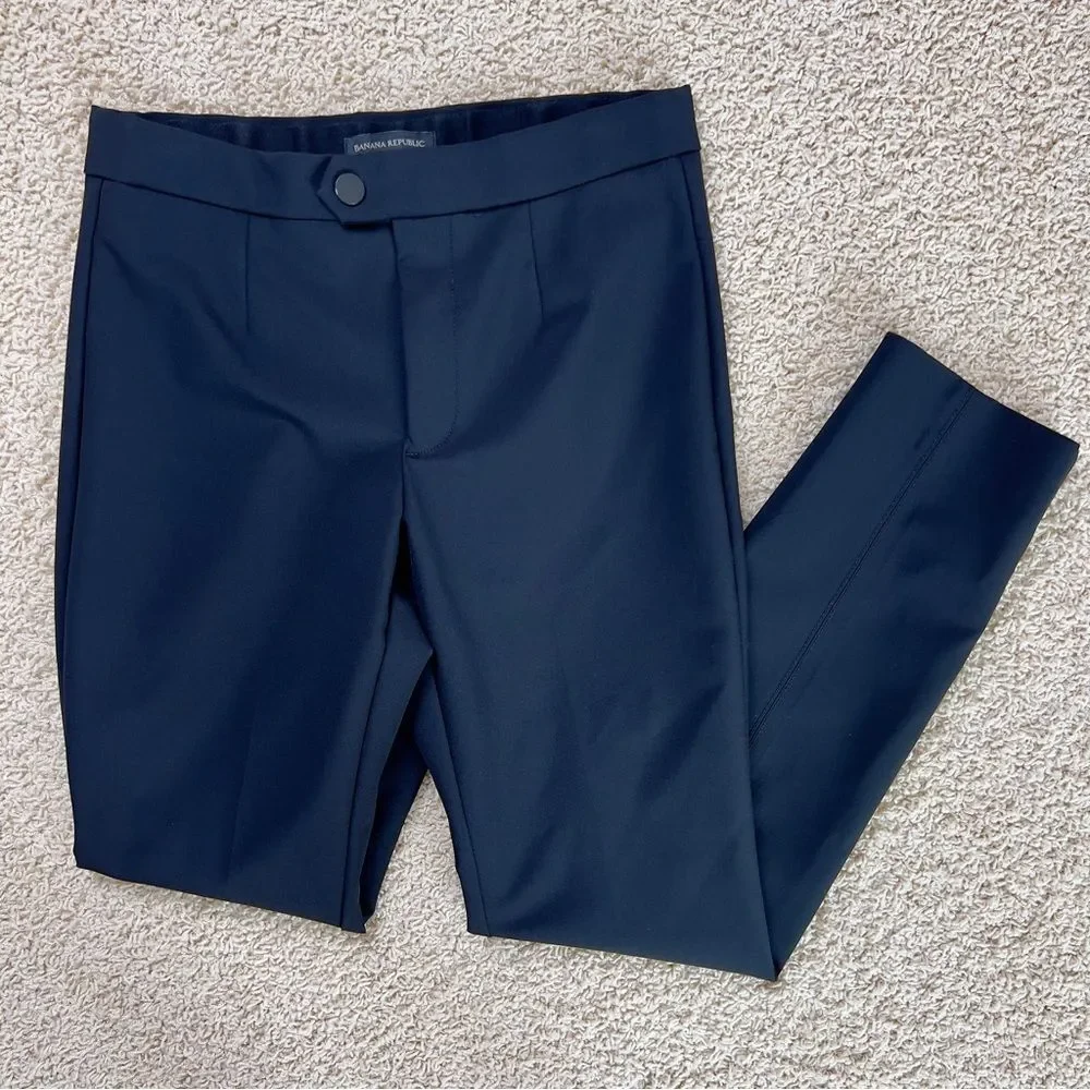 BANANA REPUBLIC EUC Nylon Dress Pants Slacks Straight Leg Trousers Black Size 4L